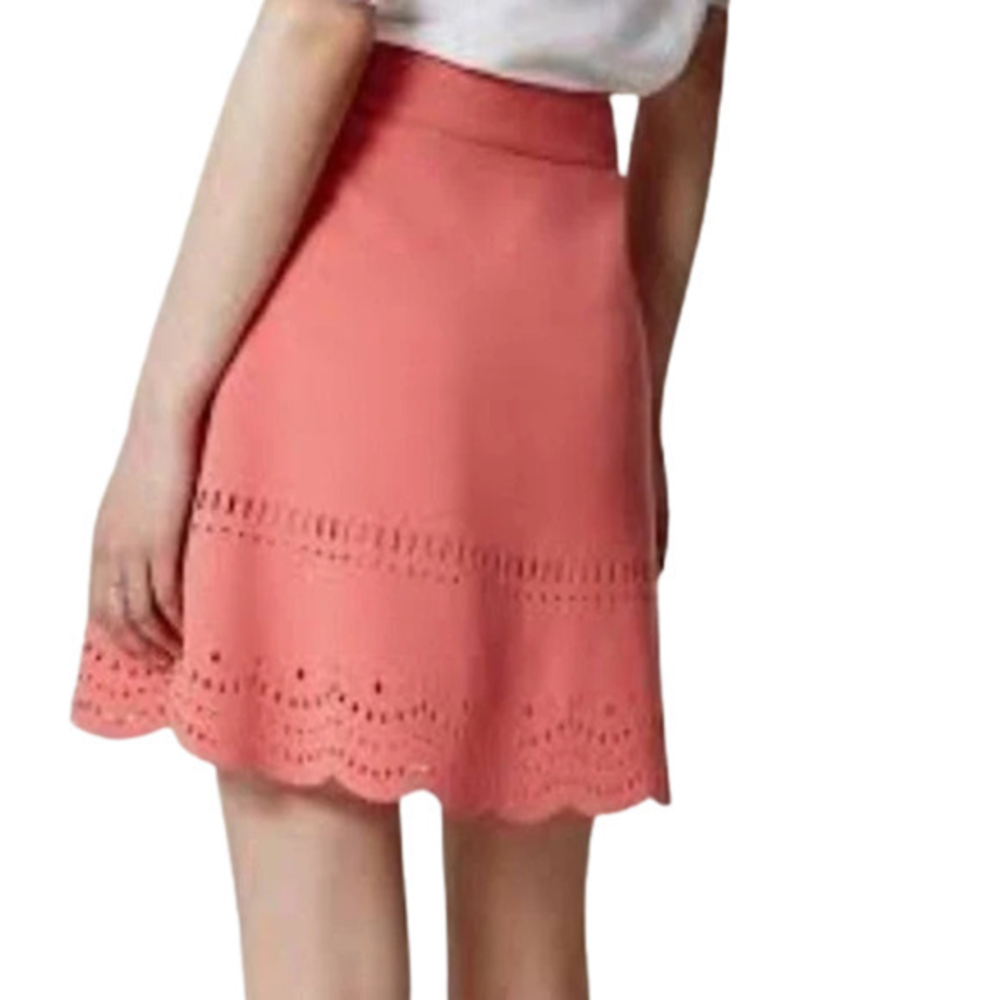 Loft‎ A Line Flare Skirt Scalloped Hem Cuts Outs Size 0